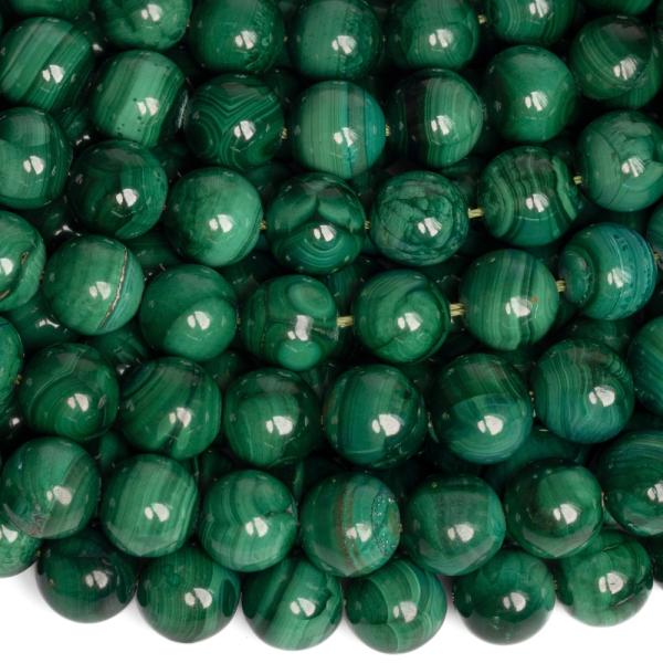 Malachit gy�ngy�k 10 mm f�lhossz� zsin�r