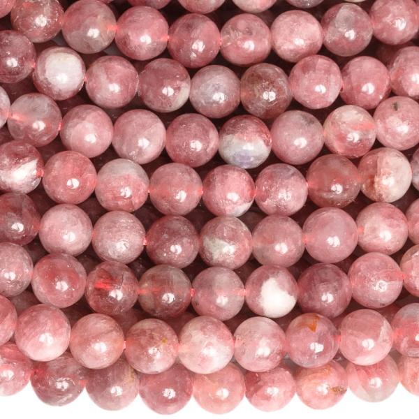 R�zsasz�n turmalin gy�ngy�k 6mm f�lhossz� zsin�r