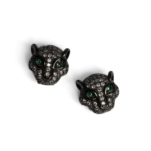 Leop�rdfej lapos gy�ngy fekete feh�r cirkonnal