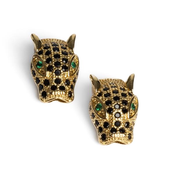 Leop�rdfej gy�ngy arany fekete cirkonnal