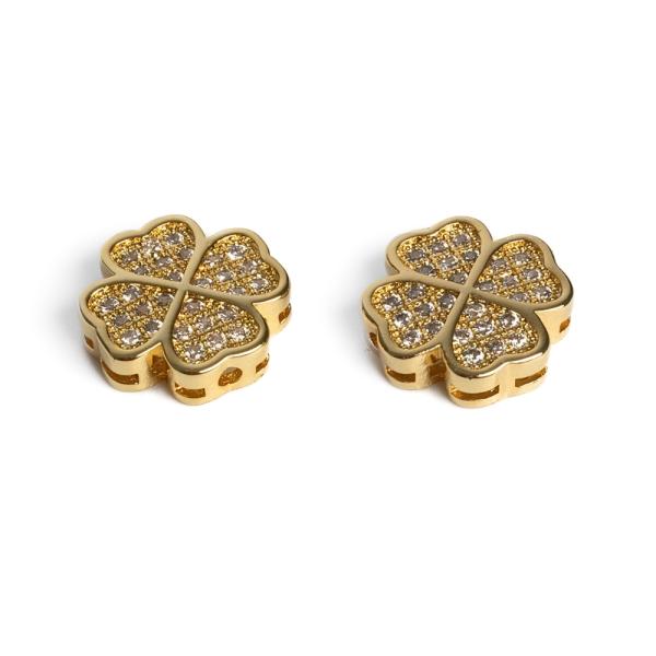 N�gylevel� l�here gy�ngy lapos arany feh�r cirkonnal