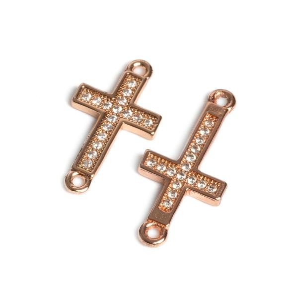 Kereszt k�ztes kisebb r�zsaarany feh�r cirkonnal