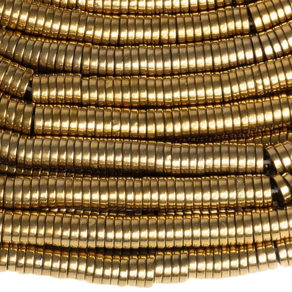 Hematit gy�ngy�k heishi 4 mm arany zsin�r