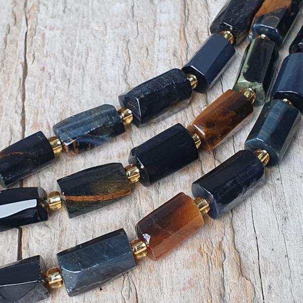 Fekete-barna tigrisszem gyngyk 8x12 mm hengerek fnyes flhossz zsinr