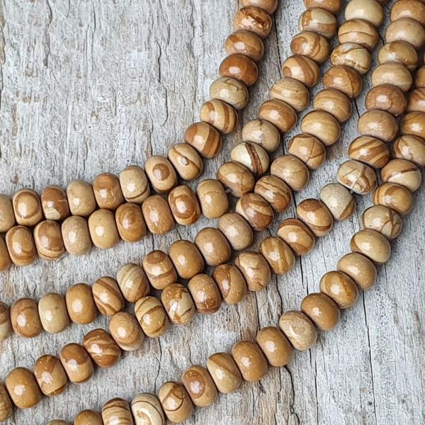 Woodgrain jspis gyngyk 4x6 mm vastag rondell flhossz zsinr