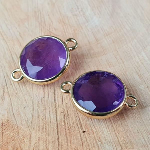 Kztes ametiszt 16x12 mm lapos arany kerettel