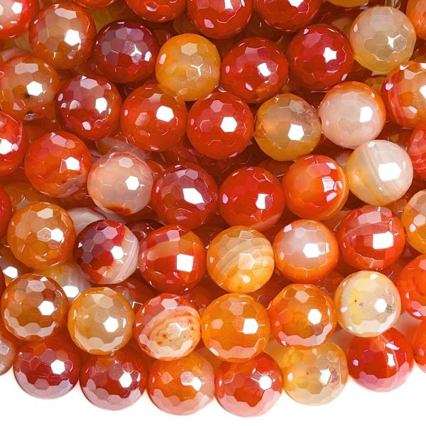 Szalagos ach�t gy�ngy�k 8 mm csiszolt piros bevonattal zsin�r