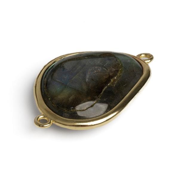 Kzdarab labradorit 18x30 mm aszimmetrikus arany keretes