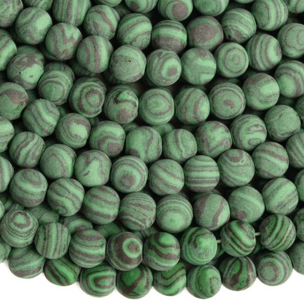 Szintetikus malachit gy�ngy�k 6 mm matt zsin�r