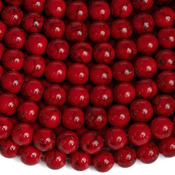 Szintetikus trkiz gyngyszemek 8 mm batikolt piros zsinr