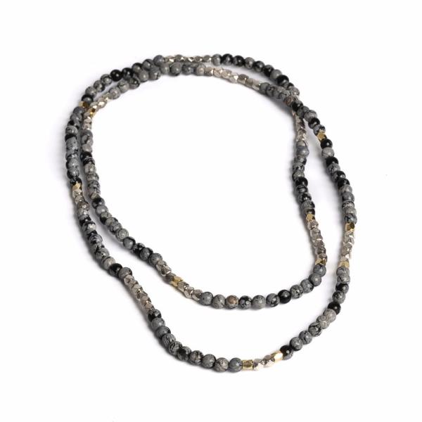 Nyaklnc hpehely obszidinbl + hematit 4mm